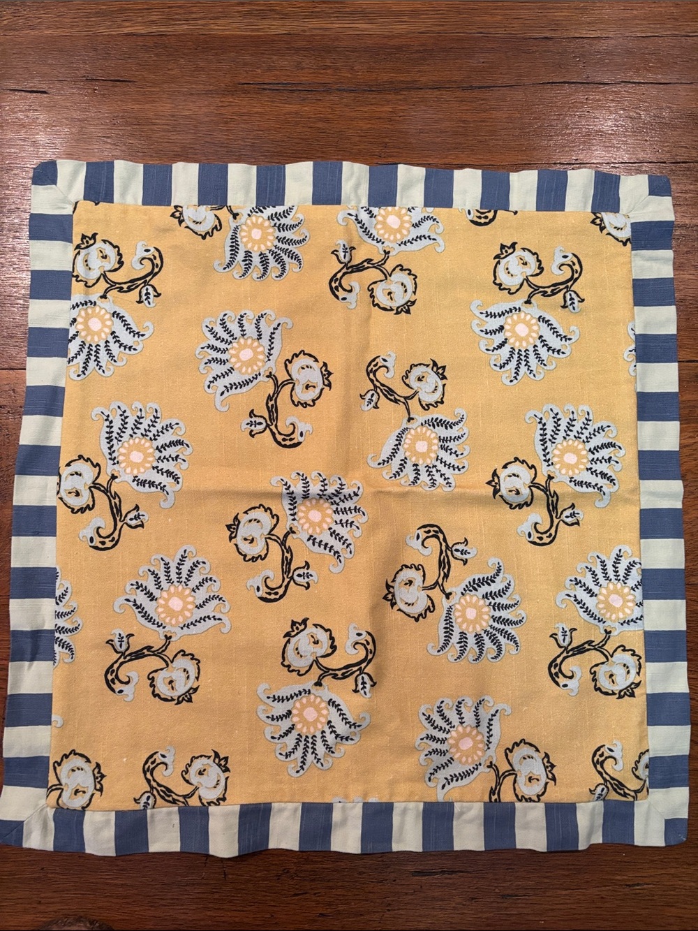 West Elm yellow blue floral striped pillow cover